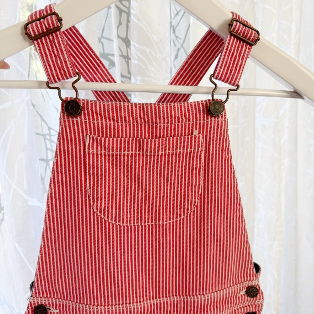 MINI BODEN RED WHITE STRIPE DENIM COTTON OVERALLS - Picture 3 of 10